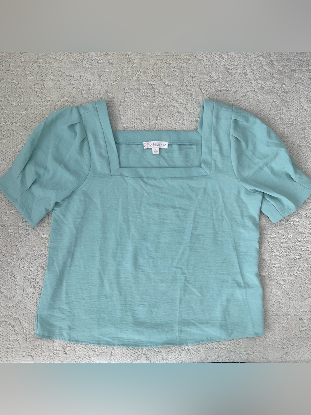 Timing Pastel Mint Square Neck Short Sleeve Top -Size L